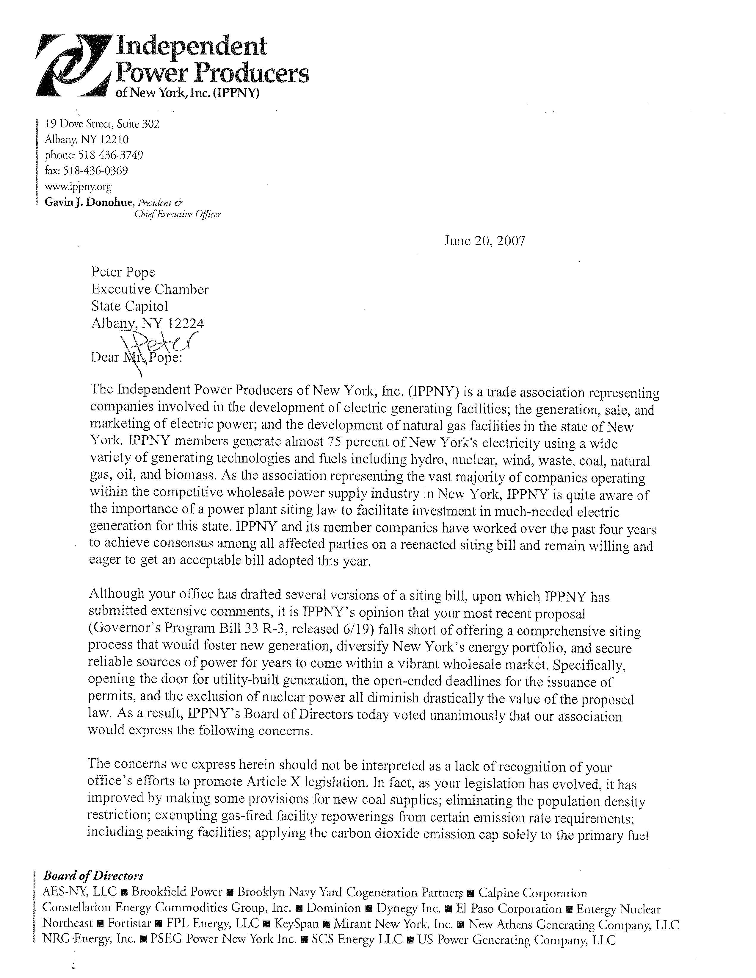Letter to the Governor